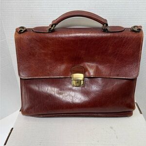 Old Angler leather briefcase or messenger bag Made in Italy brown